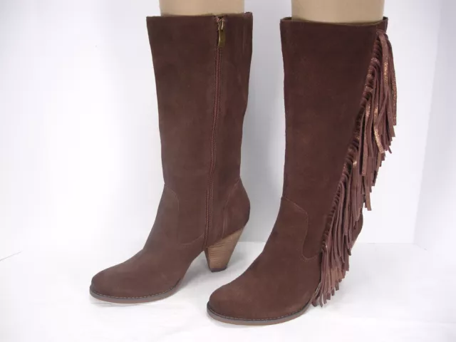 Reba Cowgirly Brown Suede Fringes Side Zip Mid-Calf Western Boots Women's 7.5