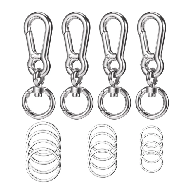 Carabiner Clip Keychain Hooks 4Pcs W/ 12Pcs Key Rings Swivel Eye Snap
