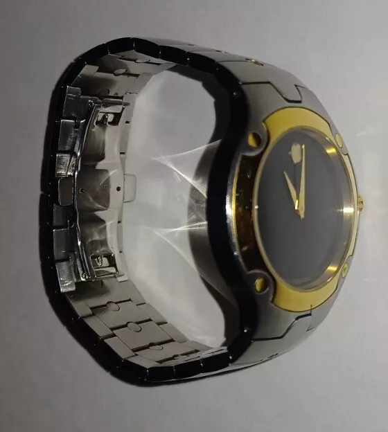 MOVADO Museum 81 G1 1892 Men's used watch quartz black dial gold silver 6.75".