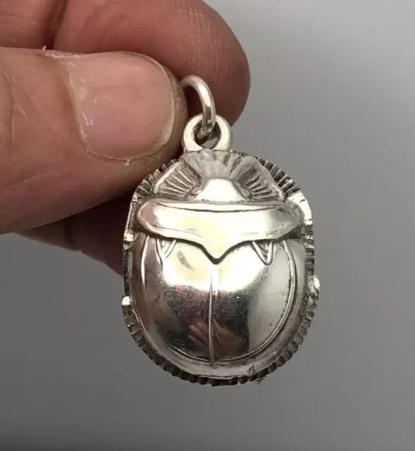 Egyptian Sterling Silver Raised Scarab hieroglyphic Cartouche Pendant Hand made