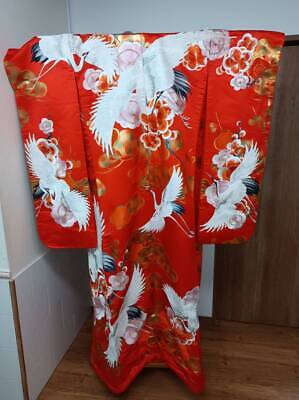 Japanese Kimono Uchikake Luxurious Wedding Embroidery Crane Flower Red K166