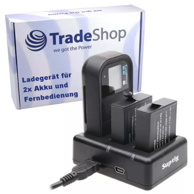 Ladestation Ladegerät für 2x Akku und Fernbedienung GoPro Hero 5 6 7 8 AHDBT501