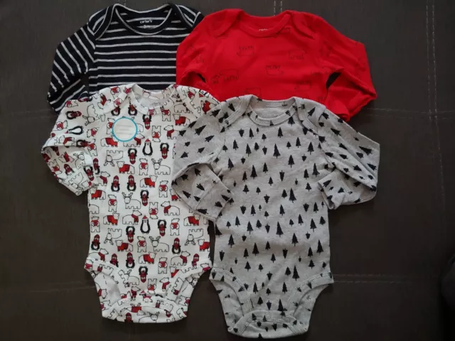 Carter's Infant Baby Boy Long Sleeve Bodysuits 3 Months Lot 4