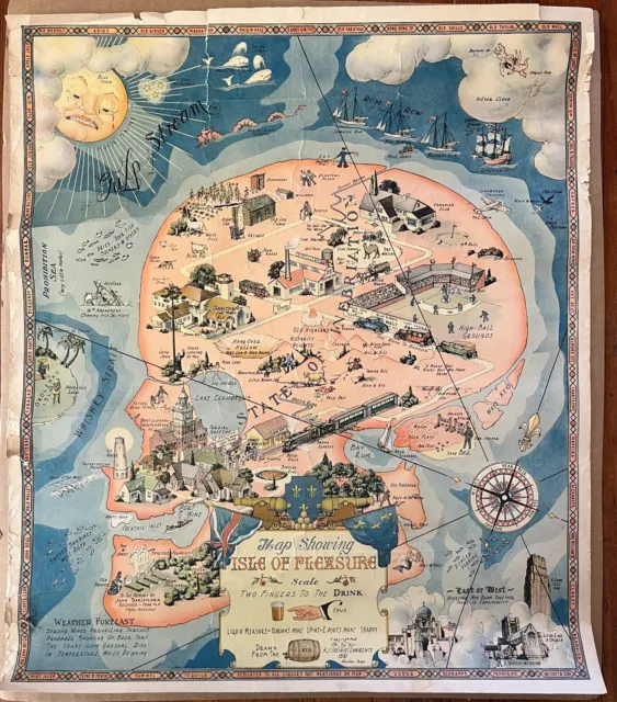 1931 ANTI-PROHIBITION MAP SHOWING ISLE OF PLEASURE HL Lawrence LIQUOR MIXOLOGY