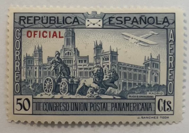 1931 Spain 50C Stamp #Co4 Mint Mh Og Airmail, Signed On Back