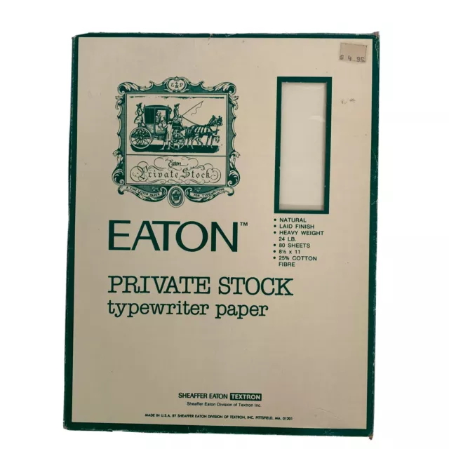 Vtg EATON Private Stock Typewriter Paper 8.5x11 Laid Finish 24 lb Natural