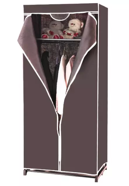 Fabric Wardrobe Portable Single Clothes Closet Foldable Garmen Storage W/ Rail