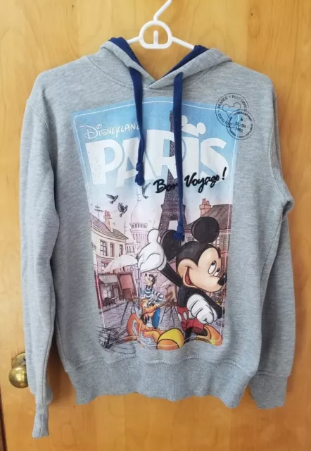 Disney Hoodie Gray Paris Bon Voyage Mickey Goofy & Pluto Sweatshirt Adult Small