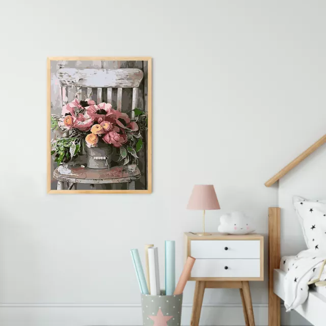 Kit de pintura al óleo con flores en silla por números dibujo sin marco decoración de pared