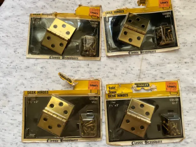 Stanley Solid Brass Desk Hinges 1 1/2" x 2" lot of 4 packages