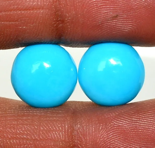 14 mm Natural Sleeping Beauty Turquoise Round Cabochon Pair 12.42 CTS Loose Gems