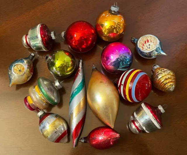 Vintage Christmas Mercury Glass Ornaments Mixed Lot 15 Shiny Brite Poland READ