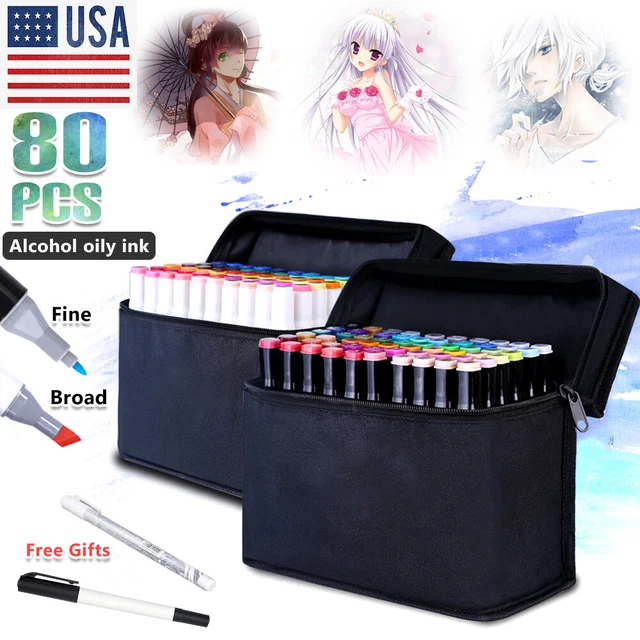 80PCS COLORS DUAL Tip Twin Marker Pens Set Artist Sketch For Markers