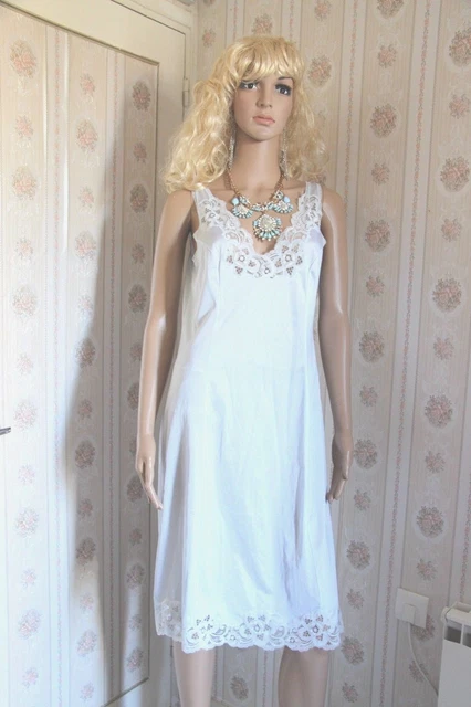 Combinaison Vintage Fond De Robe Dentelle - Blanc Cassé, Taille 46 (T46)