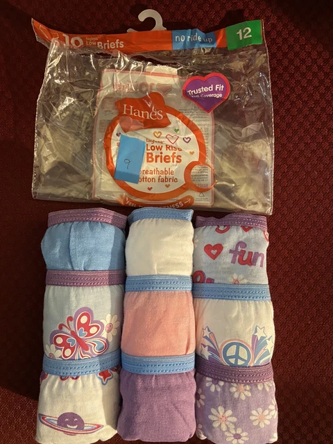 Hanes Girls' Multipack, Assorted 9 Low Rise Briefs MultiColor, Size 12-Open PKG