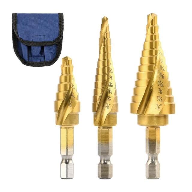 Step Drill Bit Set - 3 Pieces Titanium HSS Coated Step Drill Bit, 31 Sizes 1/4 I