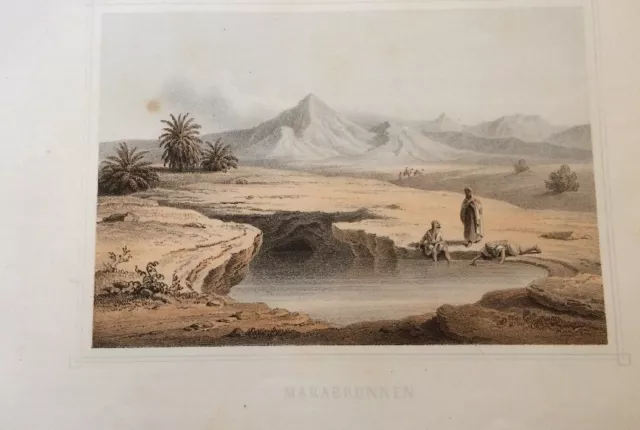 LES FONTAINES DE MARA ( AÏN HAWARA ). GRAVURE EN COULEURS de 1856.