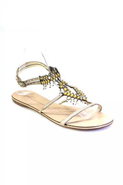 Giuseppe Zanotti Design Womens Strappy Embellished Sandals Brown Leather Size 39