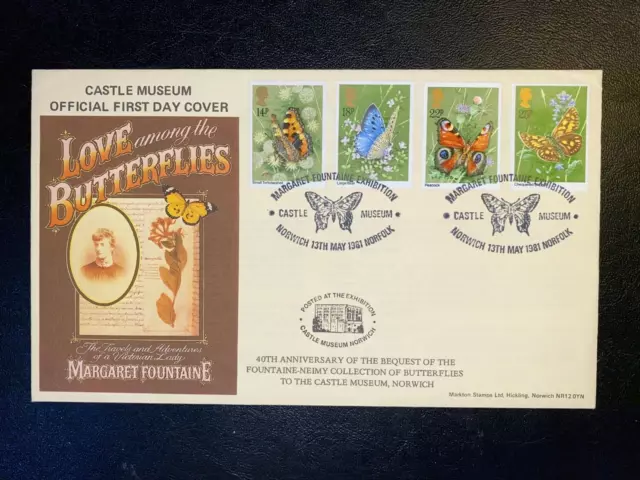 1981 Butterflies Markton Castle Museum Official Fdc & Castle Museum Shs Cv £15