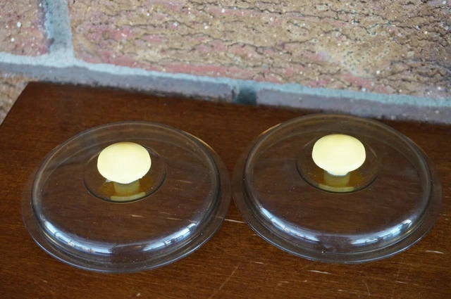 PLAY FOOD Pot Pan Lid Set LOT 2 Brown Clear with Yellow Diameter 3.75" Plastic