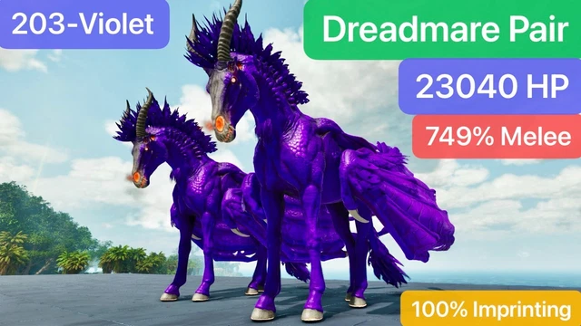 ARK SURVIVAL ASCENDED pve Dreadmare Pair Top Stats 203-Violet , 100% ...