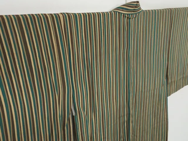 1214i07z570 Vintage Japanese Kimono Silk HAORI Dark cyan Stripe
