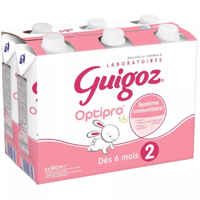 lot 6 Lait bébé Liquide 2ème âge GUIGOZ 500 ml