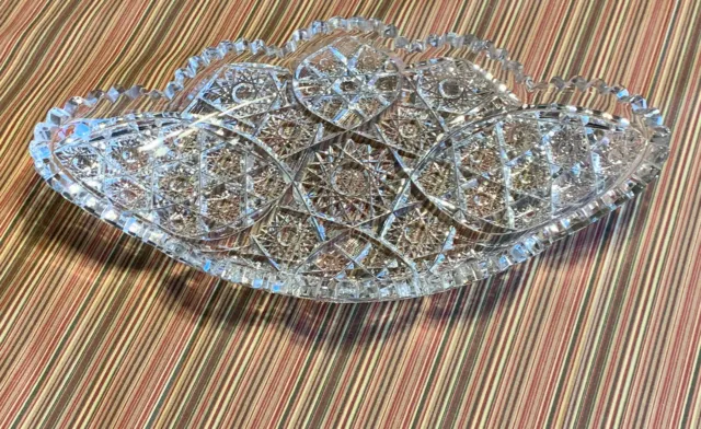 Antique ABP American Brilliant Period Cut Glass Crystal Boat Bowl Tray 14.5" 8