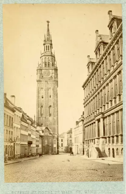 Belgique, Gand, Beffroi et Hôtel de Ville, ca.1880, Vintage albumen print Vintag