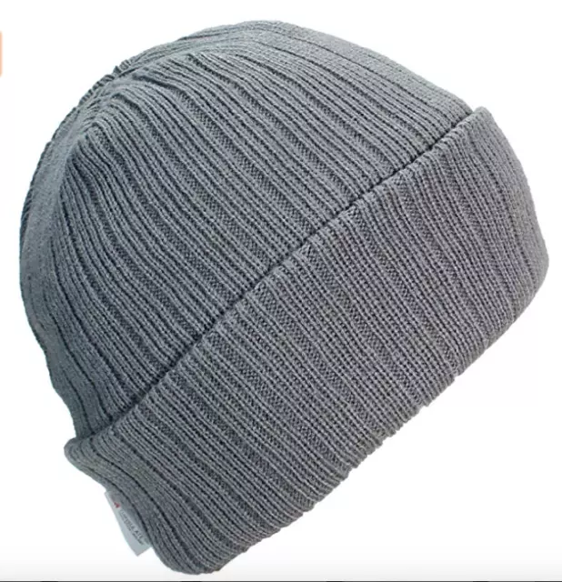 3M Thinsulate Large Thick Beanie Gray Cuffed Lined Ribbed Winter Cap Hat