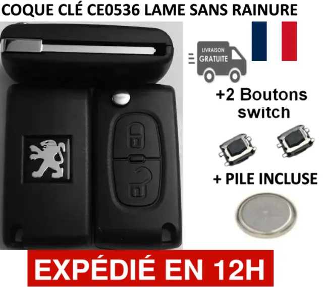 Coque Clé Plip Télécommande PEUGEOT 107 207 307 308 407 CE0536  ✚ 2Switch ✚ Pile