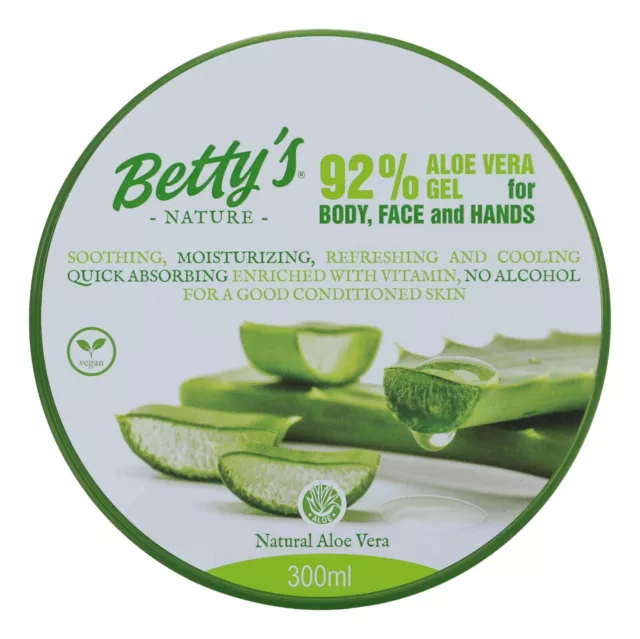 2x Betty's Nature 92% Aloe Vera Gel für Körper Gesicht Hand ohne Alkohol 300 ml