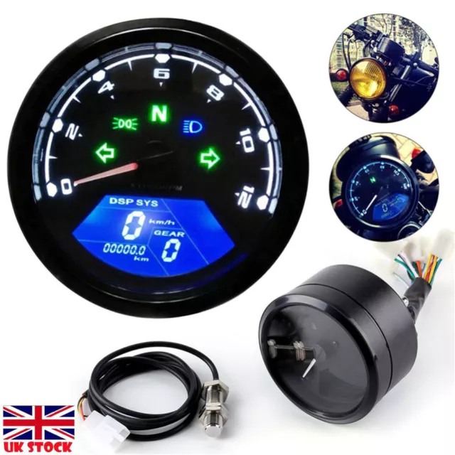 Universal Motorcycle LCD Digital Speedometer Motorbike Odometer Tachometer Gauge