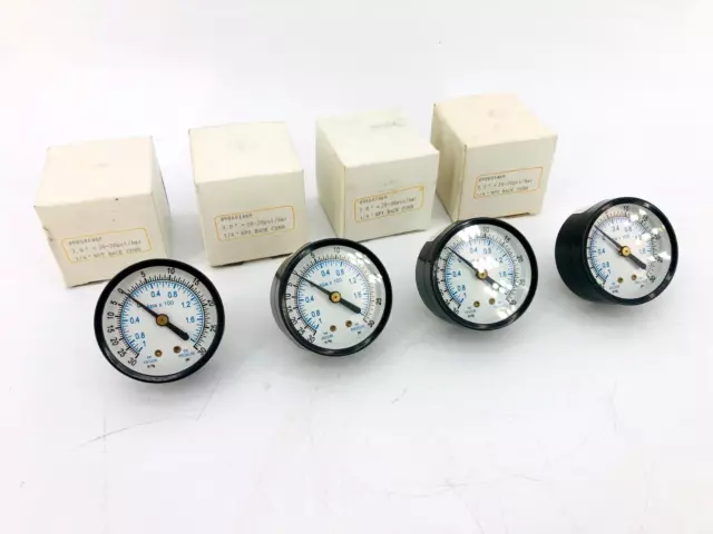 Lot of 4 New Generic 98601469 Pressure Gauge 2in Face 1/4 NPT -30-30 Psi