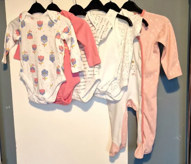 Baby Girl Clothes Bundle age 3-6 Months.Sleepsuit&bodysuits. Used.6 pieces.