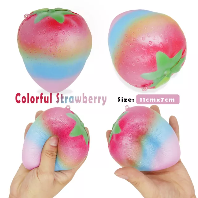 Jumbo Rainbow Strawberry Cream Scented Squishys Toy Slow Rising Squeeze Strap