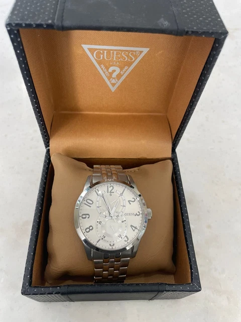 GUESS OROLOGIO UOMO  REF W18100G2 Silver Cream Day & Date Dial Stainless Steel