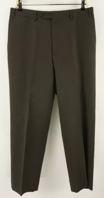 Canali Mens 33 x 28 Dark Brown Woven Textured Wool Flat Front Trouser Dress Pant