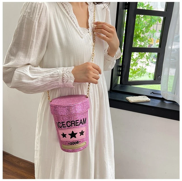 Ice Cream Tub shaped crossbody bag cute Messenger Bag handbags Cool Unique C