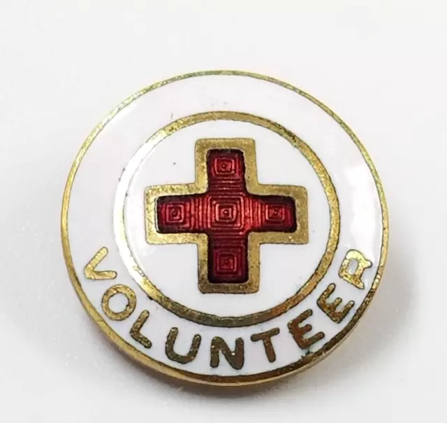 Vintage American Red Cross ARC Volunteer Small White Gold Tone Enamel Lapel Pin