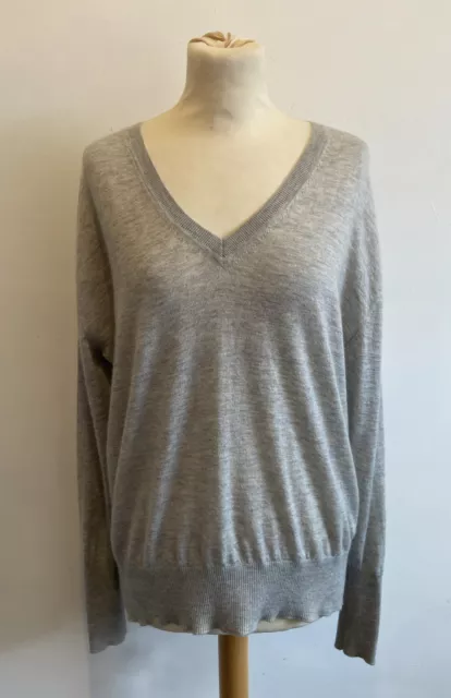 Womens M&S Autograph Marl Grey Jumper Uk Size 10 100% Pure Cashmere V Neck