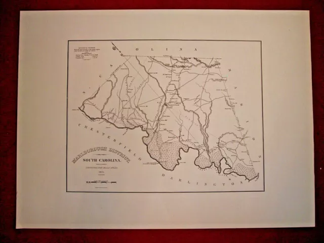 Large 1825 Mills Atlas Families Map Marlborough District, SC - NAMES IN LISTING!