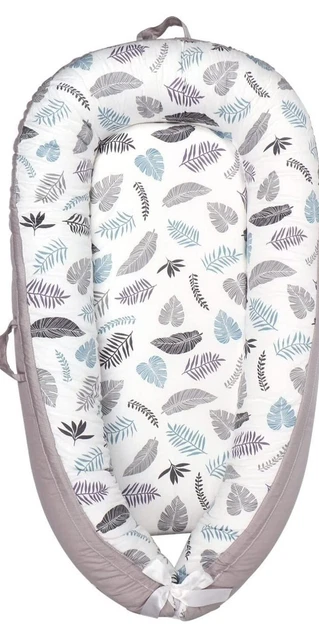Baby Lounger Baby Nest Bassinet for Bed Co-Sleep Soft Grey/Blue/White LEAVES B5