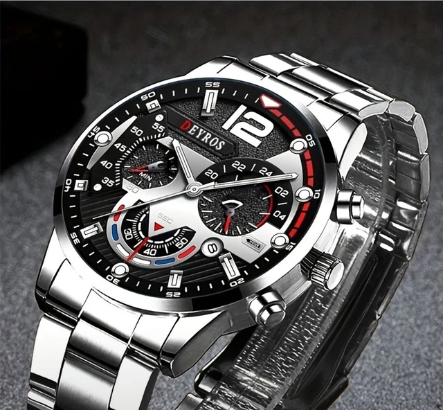 Orologio Da UOMO In Acciaio Inossidabile Quadrante Nero Perfetto