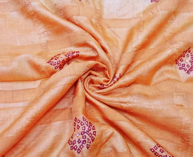 Vintage Orange Und Grün Saree Reine Seide Stoff Ethnisch Bandhani Sari PSSI1204