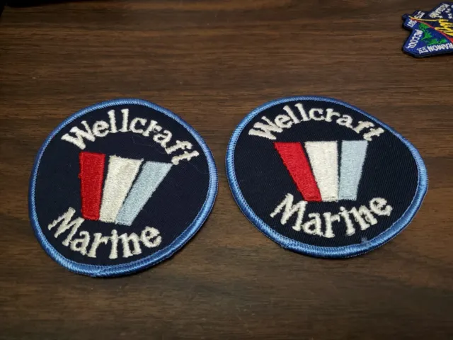 2  Wellcraft Marine Embroidered Patches NEW VINTAGE Iron On Circle