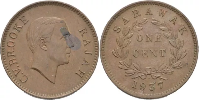Sarawak Cent 1937 C.V. Brooke, 5,5g Original Münze #Q11