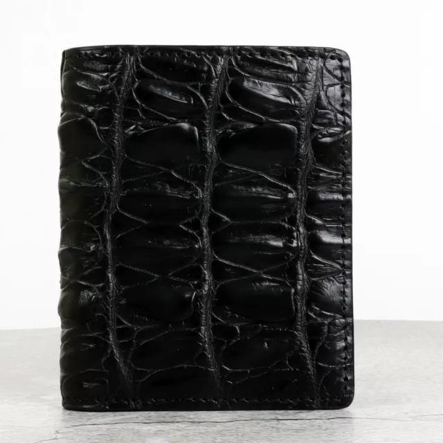 Black Real Crocodile Alligator Leather skin Back Tail Men's Bi-fold Wallet #08