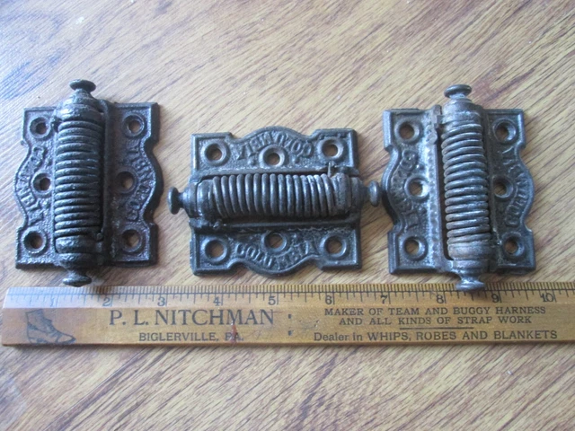 3 Columbia Eastlake Victorian Cast Iron Spring Loaded Screen Door Hinges