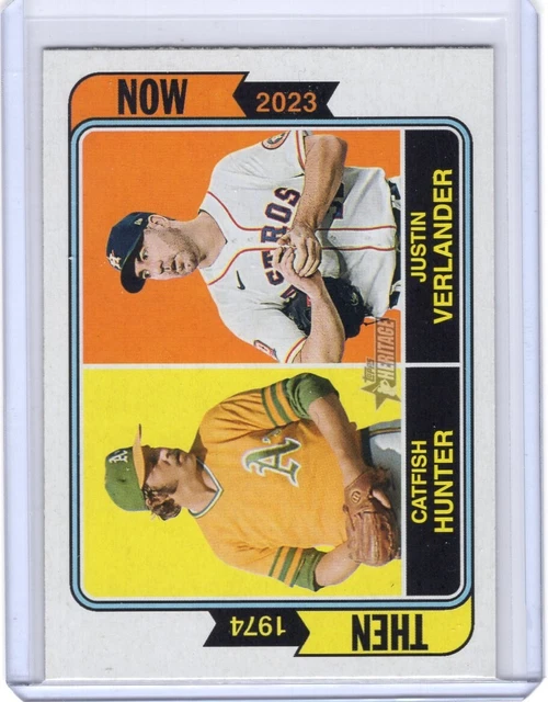 2023 TOPPS HERITAGE Then and Now TAN14 Justin Verlander/Catfish Hunter